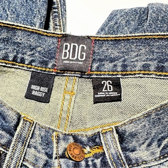 URBAN OUTFITTERS BDG High Rise Waisted Baggy Jeans Blue Acid Wash Distressed 26 - Picture 2 of 12